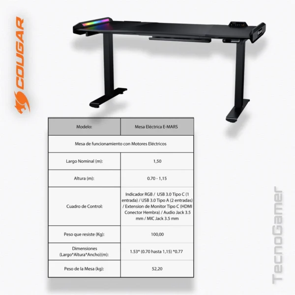 Mesa Eléctrica COUGAR E-MARS (Altura regulable) - Imagen 3