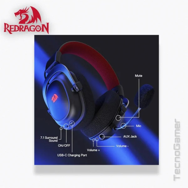 Audifono REDRAGON ZEUS X RGB WIRELESS USB - Imagen 3