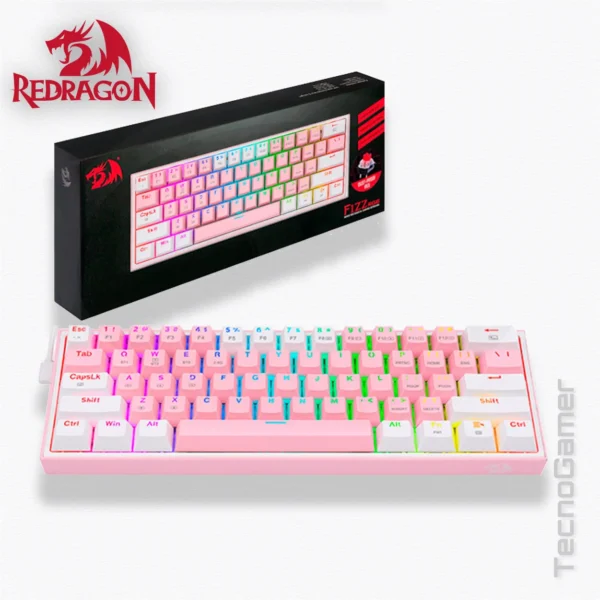 ▪️ Teclado REDRAGON FIZZ PRO PINK/WHITE RGB WIRELESS - Imagen 2