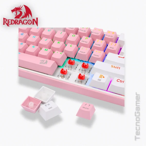 ▪️ Teclado REDRAGON FIZZ PRO PINK/WHITE RGB WIRELESS - Imagen 4