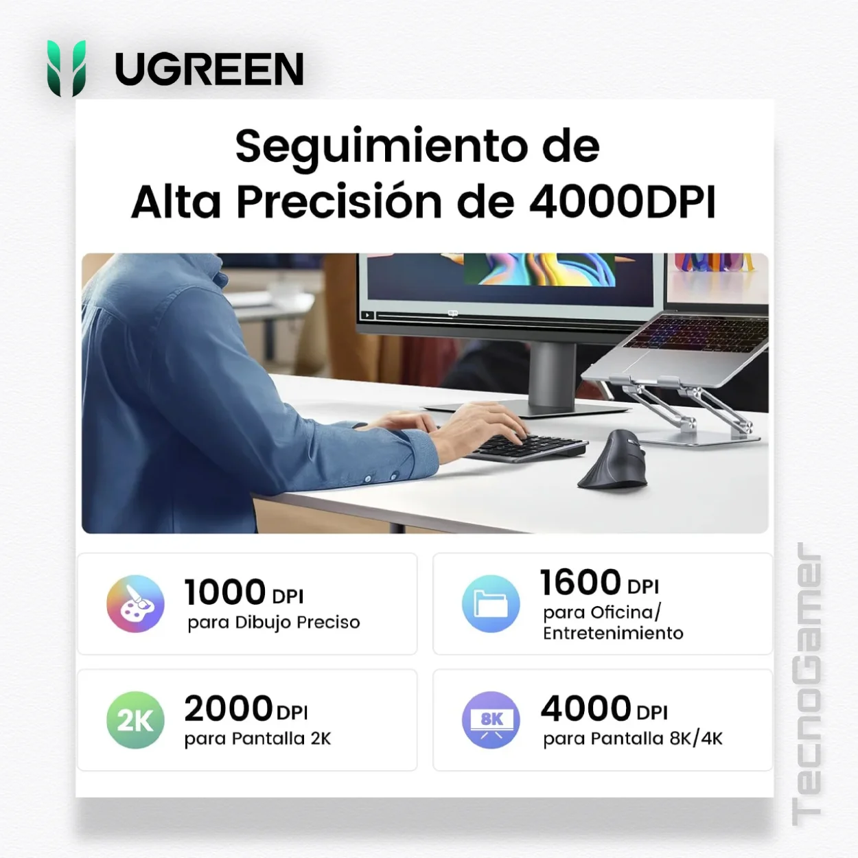 Mouse Ugreen MU008 Dual Mode Ergonomico - Imagen 6